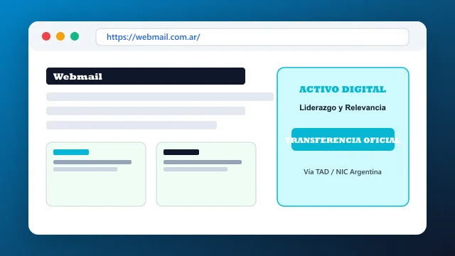 Vista del activo digital estratégico webmail.com.ar y transferencia formal